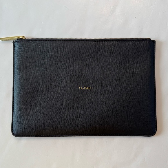 Katie Loxton Ta Dah Perfect Pouch Wallet Vegan Faux Leather Black Saffiano Gold - Picture 1 of 10